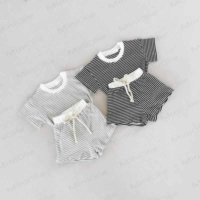 Baby Toddler Boy Waffle Stripe 2-piece Set - image 4