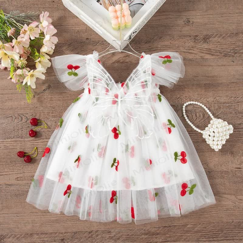 Baby Toddler Girl Flower/Cherry Mesh Dress  - White - 5-7T - image 1