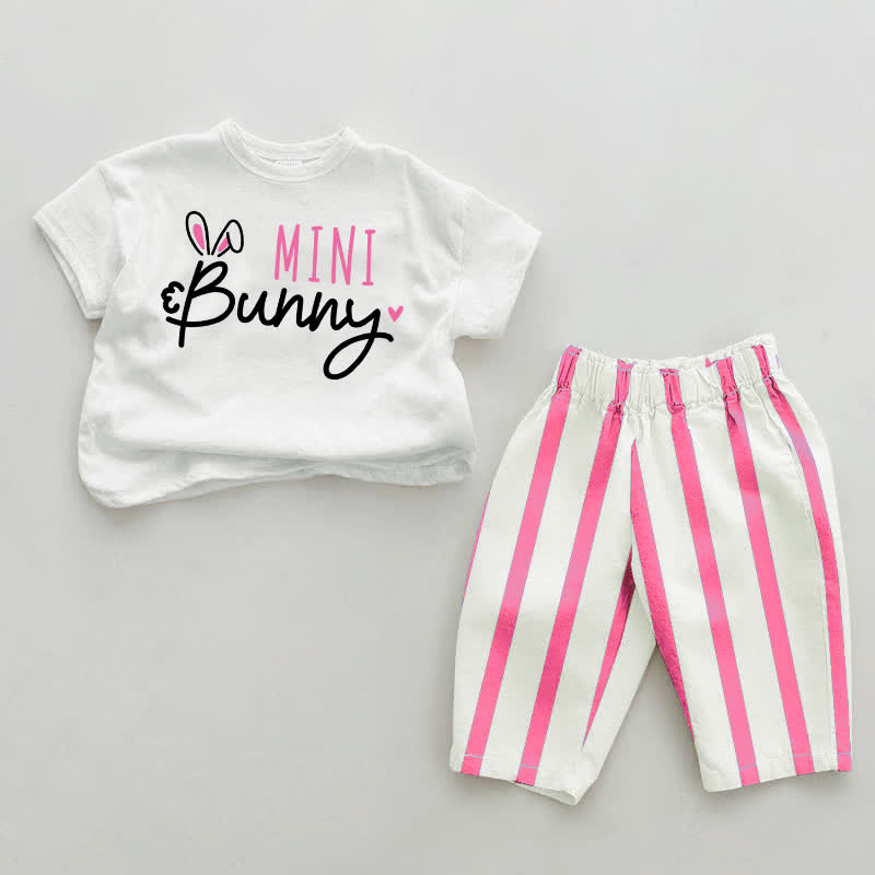 MINI BUNNY Baby Pink Vertical Striped 2-piece Set - White&Pink - 2-3T - image 1