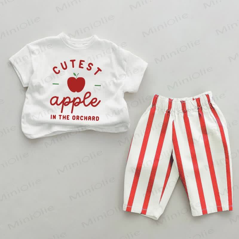 CUTEST APPLE IN THE ORCHARD Baby Red Vertical Striped 2-piece Set - White&Red - 2-3T - image 1