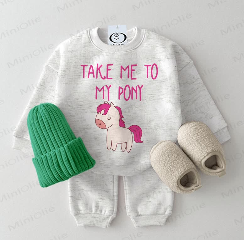 TAKE ME TO MY PONY Baby Sweatshirt 2-piece Light Grey Set - Light Grey - 2-3T - image 1