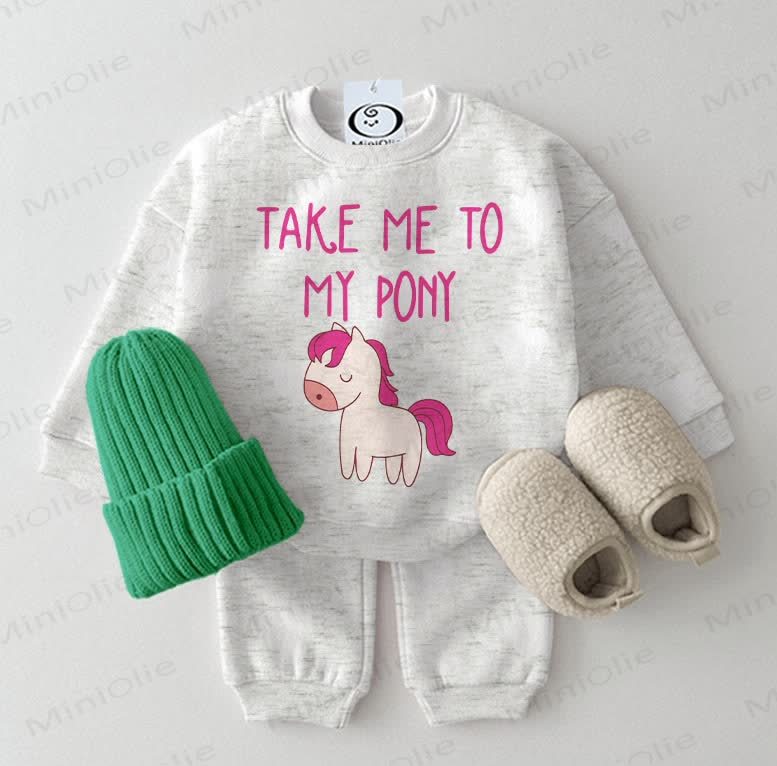TAKE ME TO MY PONY Baby Sweatshirt 2-piece Light Grey Set - Light Grey - 2-3T - image 1