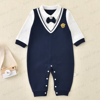 Baby Fake 2pcs Bow Dark Blue Romper - Dark Blue - 18-24M - image 1