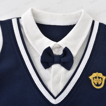 Baby Fake 2pcs Bow Dark Blue Romper - image 3