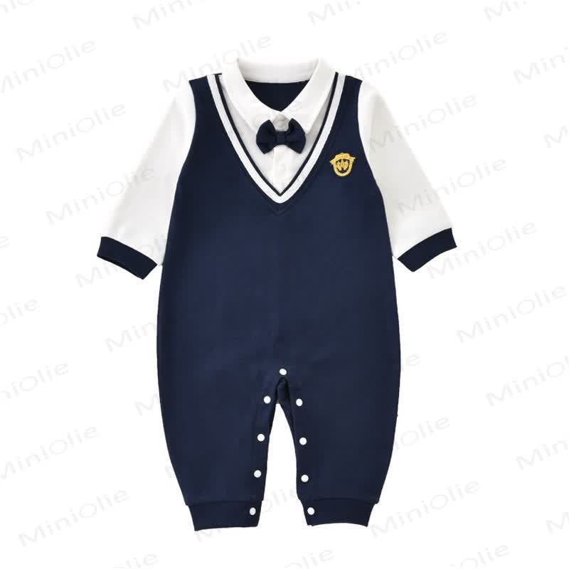 Baby Fake 2pcs Bow Dark Blue Romper - image 5