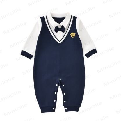 Baby Fake 2pcs Bow Dark Blue Romper - image 5