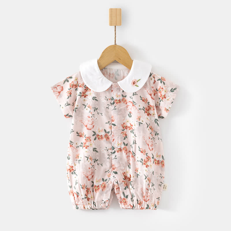 Baby Peter Pan Collar Floral Animal Romper - Bunny - 18-24M - image 1