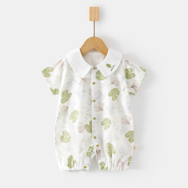Baby Peter Pan Collar Floral Animal Romper - Leaves - 18-24M - image 2