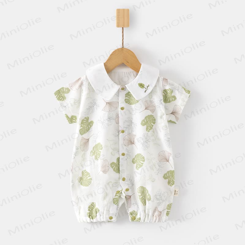 Baby Peter Pan Collar Floral Animal Romper - Leaves - 18-24M - image 2