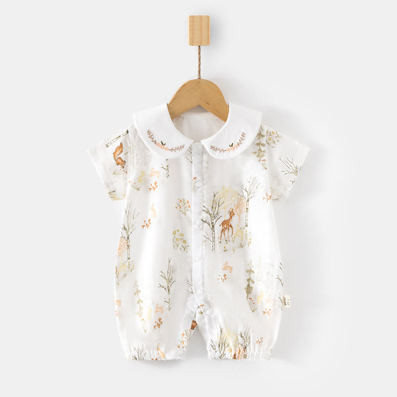 Baby Peter Pan Collar Floral Animal Romper - Deer - 18-24M - image 4
