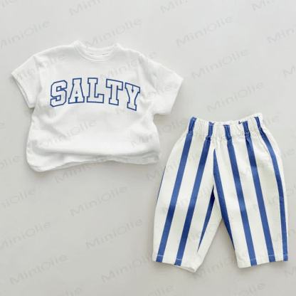 SALTY Baby 2-piece Blue Vertical Striped Set - White&Blue - 2-3T - image 1