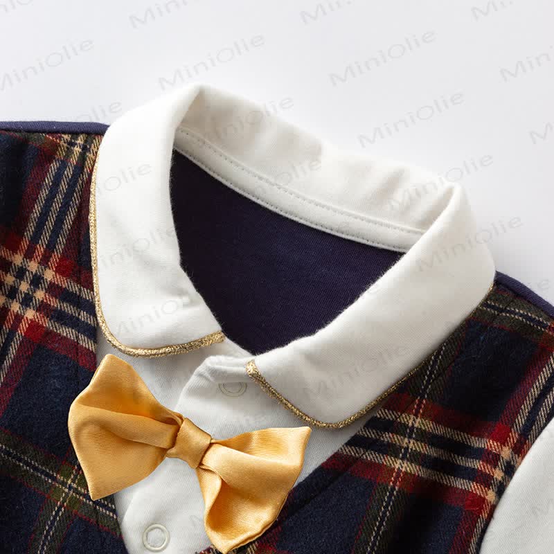 Baby Fake 2pcs Bow Plaid Romper - image 2