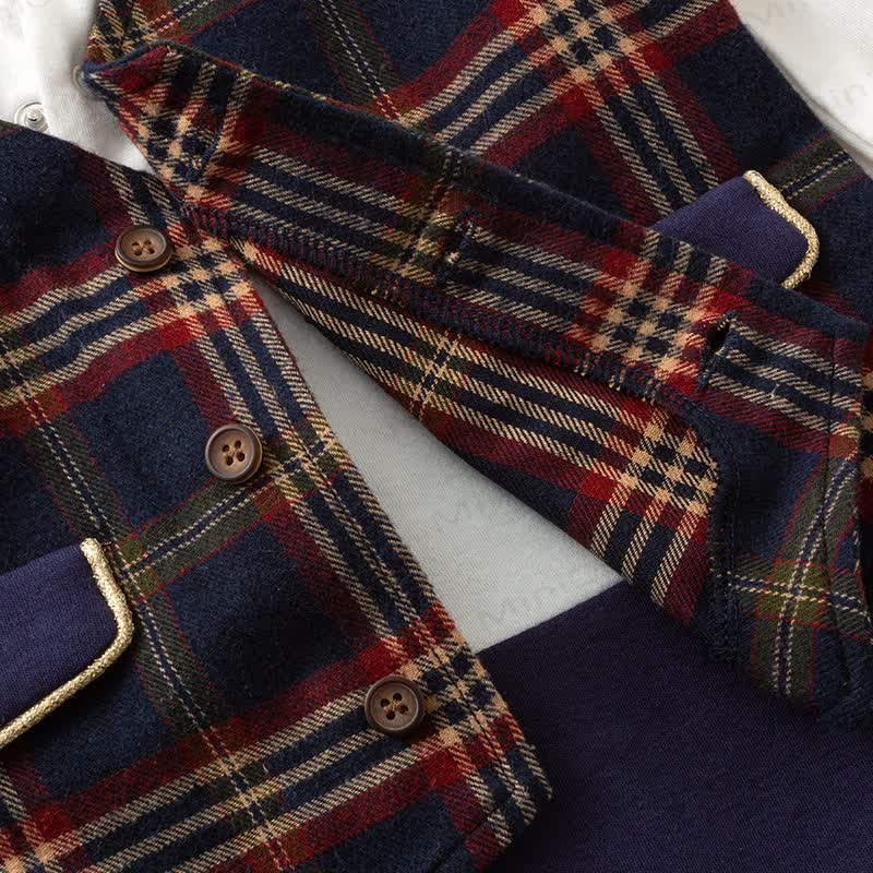 Baby Fake 2pcs Bow Plaid Romper - image 3