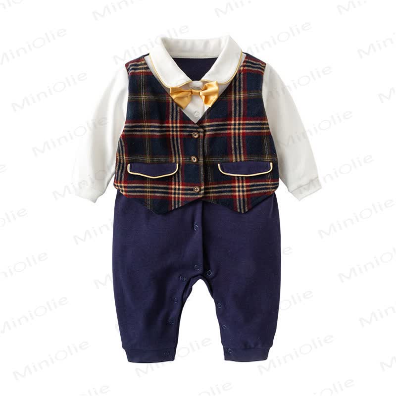 Baby Fake 2pcs Bow Plaid Romper - image 5