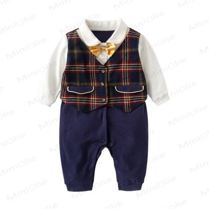 Baby Fake 2pcs Bow Plaid Romper - image 5