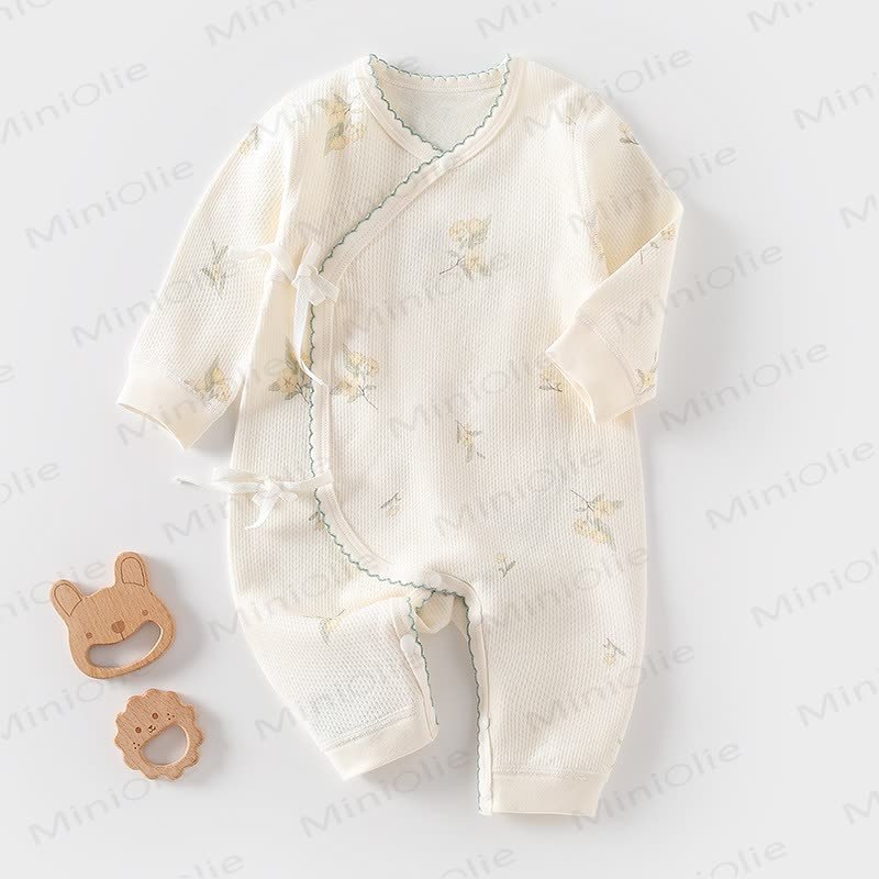 Baby Newborn Flower Cotton Romper - Beige - 3-6M - image 1