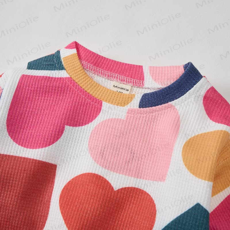 Baby Toddler Colorful Hearts Waffle 2-piece Beige Set - image 5