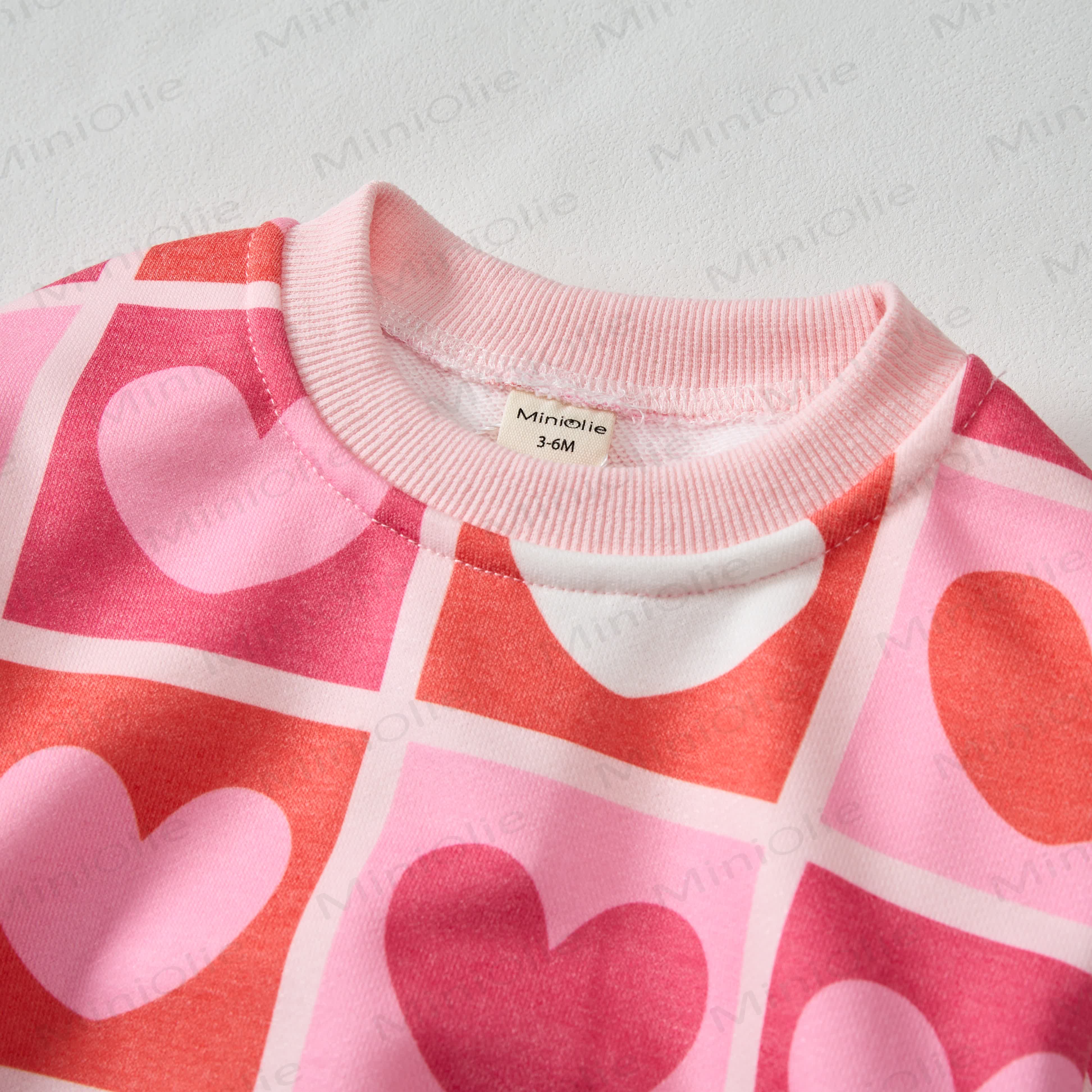 Baby Gradient Checkered Hearts Sweatshirt 2-piece Pink Set - image 3