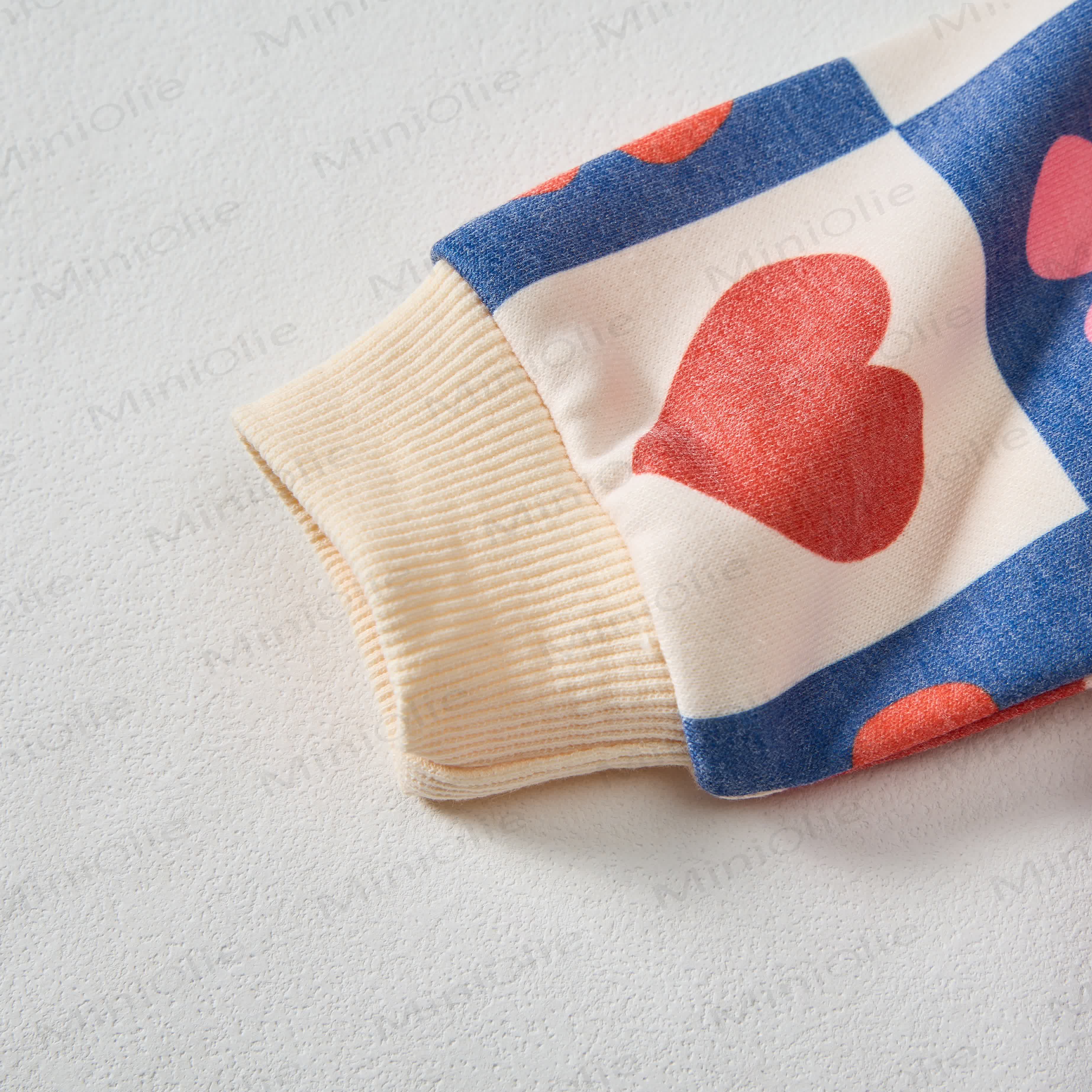 Baby Checkered Hearts & Flowers Sweatshirt 2-piece Beige Set - image 4