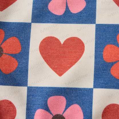 Baby Checkered Hearts & Flowers Sweatshirt 2-piece Beige Set - image 6