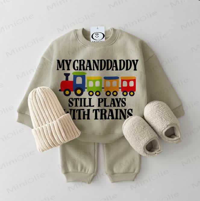 MY DADDY/GRANDDADDY STILL PLAYS WITH TRAINS Baby 2-piece Grey Green Set - Granddaddy - 2-3T - image 2