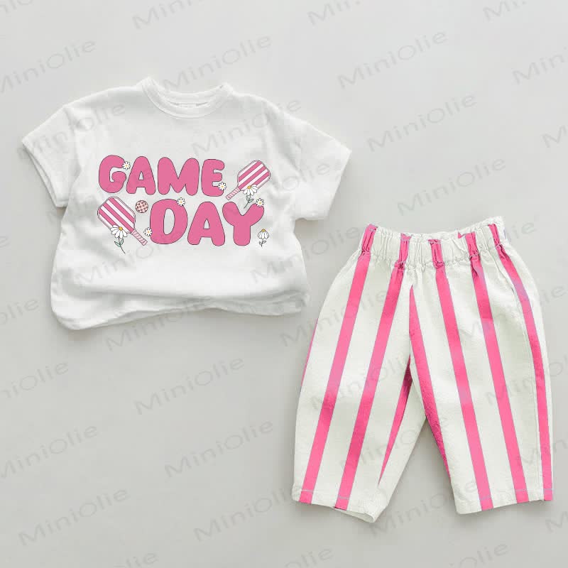 GAME DAY Baby Pink Vertical Striped 2-piece Set - White&Pink - 2-3T - image 1