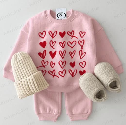 Baby Love Hearts Pink Sweatshirt 2-piece Set - Pink - 2-3T - image 1