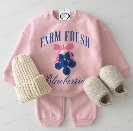 FARM FRESH BLUEBERRIES Baby Pink Sweatshirt 2-piece Set - Pink - 2-3T - image 1