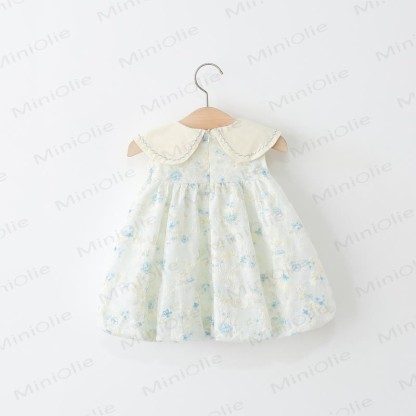 Baby Toddler Girl Blue Flower Petal Collar Dress  - image 2
