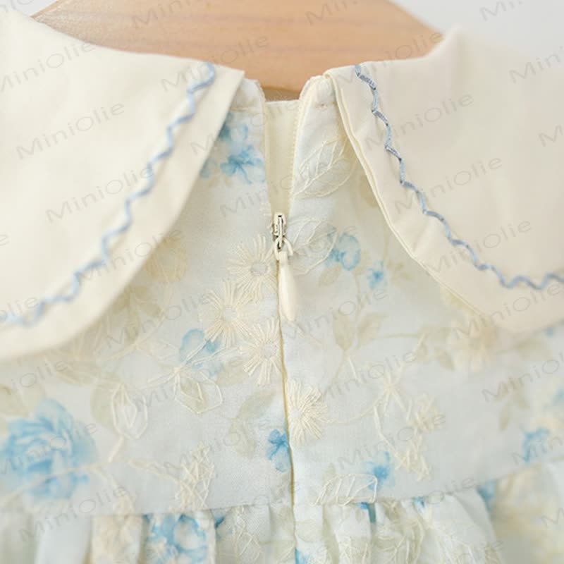 Baby Toddler Girl Blue Flower Petal Collar Dress  - image 5