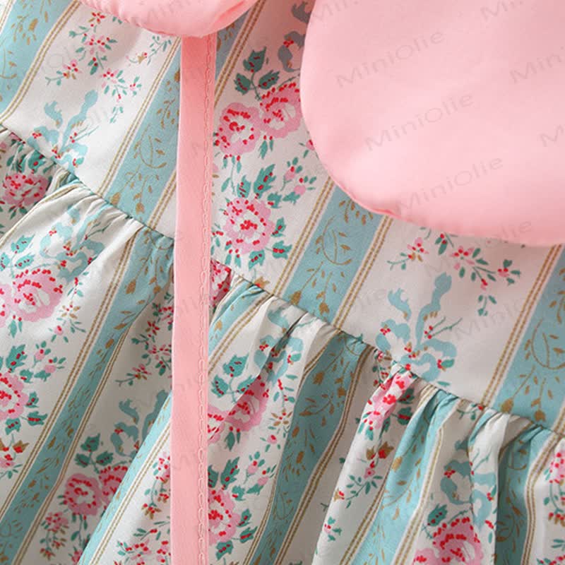 Baby Toddler Girl Pink Flower Stripe Lapel Dress  - image 4