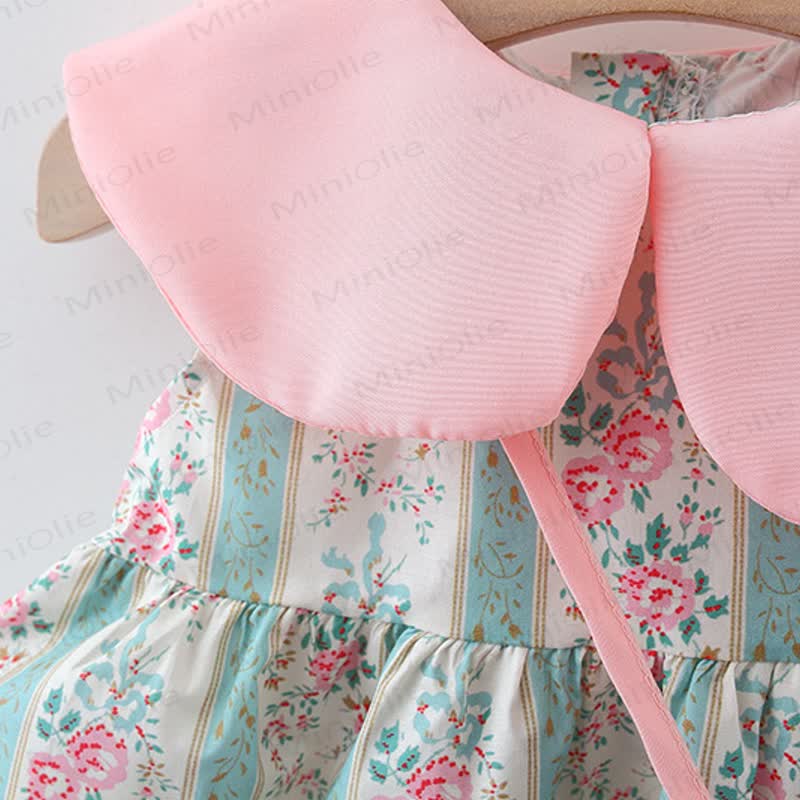 Baby Toddler Girl Pink Flower Stripe Lapel Dress  - image 3