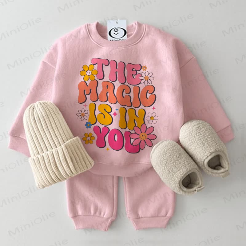 THE MAGIC IS IN YOU Baby Flower 2-piece Sweatshirt Pink Set - Pink - 2-3T - image 1