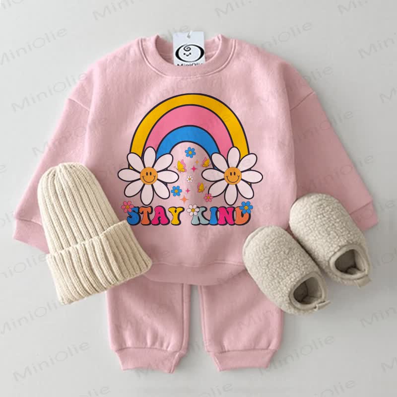 STAY KIND Baby Smiley Rainbow Flower 2-piece Sweatshirt Pink Set - Pink - 2-3T - image 1