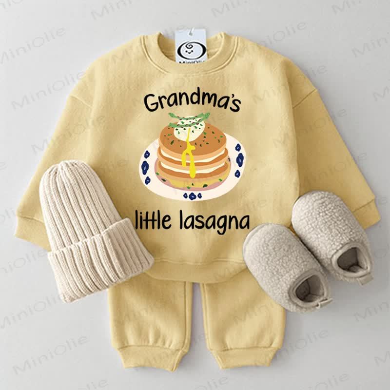 GRANDMA'S LITTLE LASAGNA Baby Sweatshirt 2-piece Yellow Set - Yellow - 2-3T - image 1