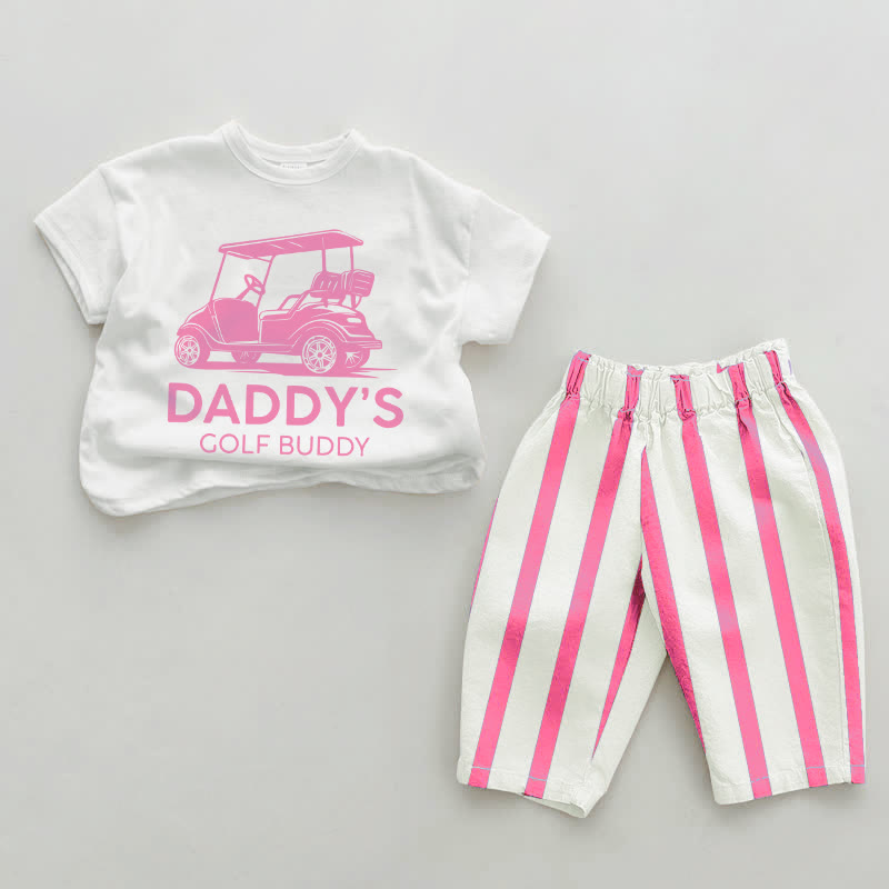 DADDY'S GOLF BUDDY Baby Pink Vertical Striped 2-piece Set - White&Pink - 2-3T - image 1