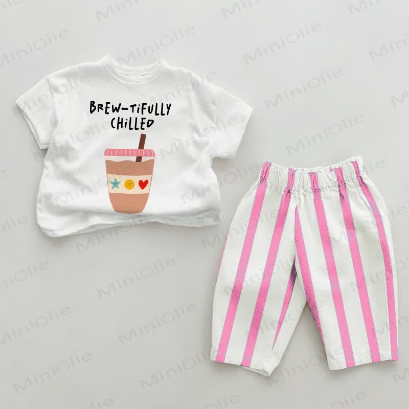 BREW-TIFULLY CHILLED Baby Pink Vertical Striped 2-piece Set - White&Pink - 2-3T - image 1