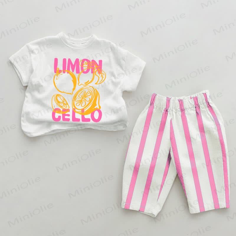 LIMON CELLO Baby Pink Vertical Striped 2-piece Set - White&Pink - 2-3T - image 1