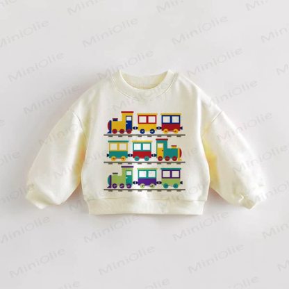 Baby Toddler Cartoon Train Beige Sweatshirt - Cream - 3-5T - image 1