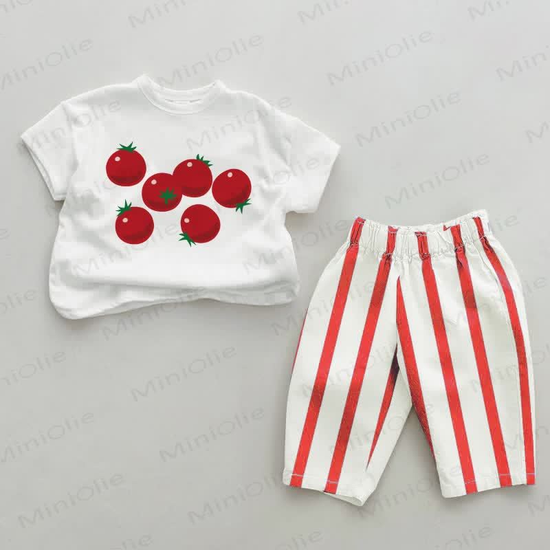 Baby Tomatoes Red Vertical Striped 2-piece Set - White&Red - 2-3T - image 1