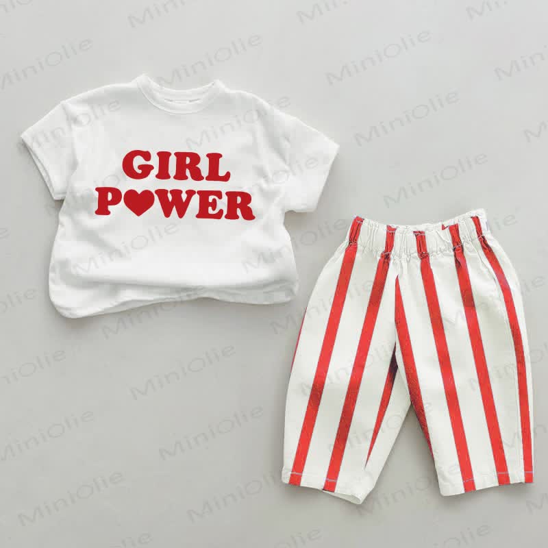 GIRL POWER Baby Red Vertical Striped 2-piece Set - White&Red - 2-3T - image 1