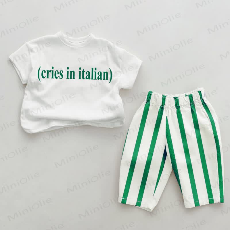 (CRIES IN ITALIAN) Baby Green Vertical Striped 2-piece Set - White&Green - 2-3T - image 1