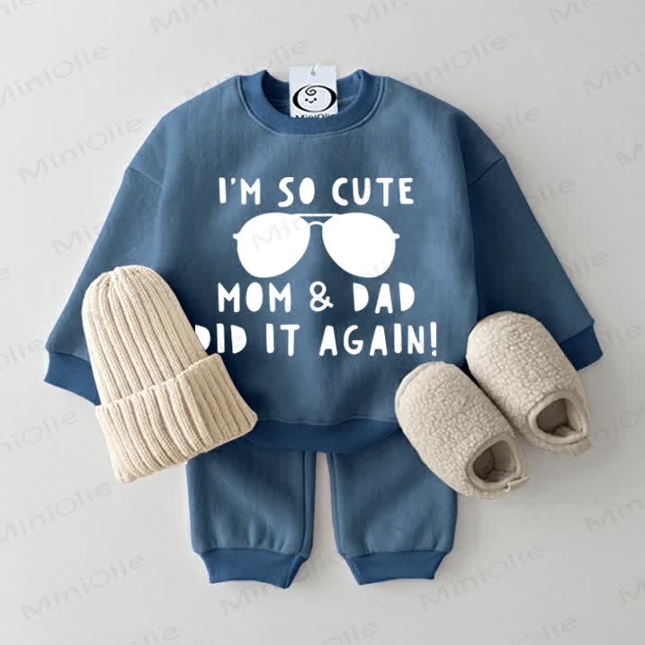 I'M SO CUTE MOM & DAD DID IT AGAIN! Baby Blue Sweatsuit 2-piece Set - Blue - 2-3T - image 1