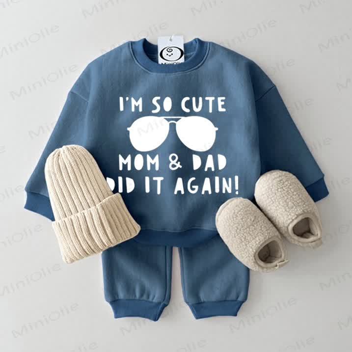 I'M SO CUTE MOM & DAD DID IT AGAIN! Baby Blue Sweatsuit 2-piece Set - Blue - 2-3T - image 1