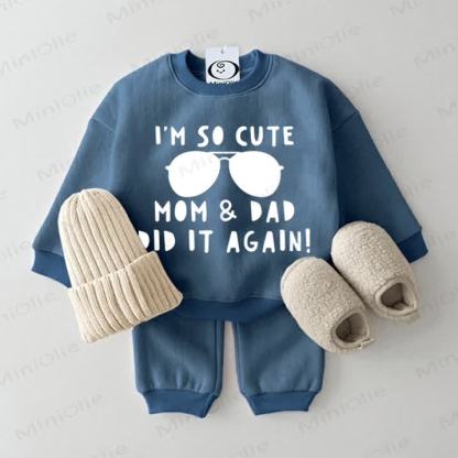 I'M SO CUTE MOM & DAD DID IT AGAIN! Baby Blue Sweatsuit 2-piece Set - Blue - 2-3T - image 1