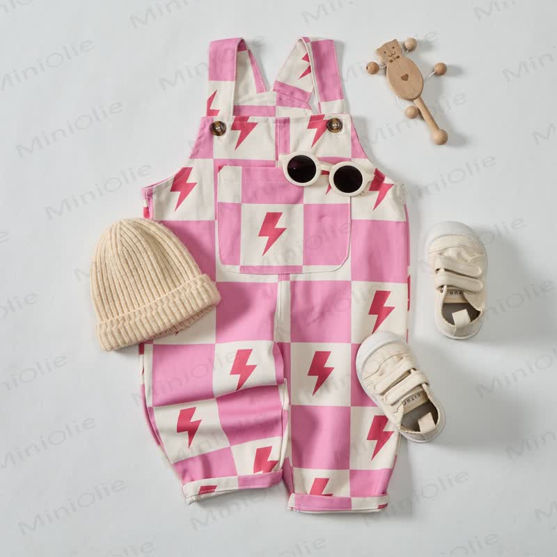 Baby Toddler Pink Checkerboard Lightning Overalls - image 2
