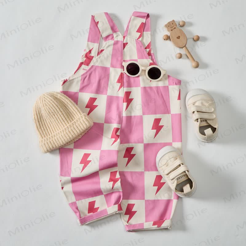 Baby Toddler Pink Checkerboard Lightning Overalls - image 3