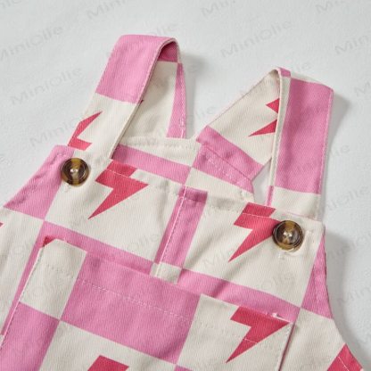 Baby Toddler Pink Checkerboard Lightning Overalls - image 4