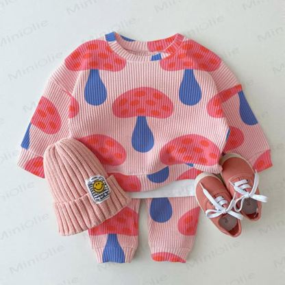 Baby Toddler Girl Mushroom Pink Sweatshirt 2-piece Set - Pink - 3-5T - image 1