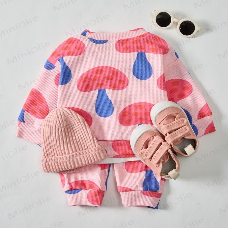 Baby Toddler Girl Mushroom Pink Sweatshirt 2-piece Set - image 3